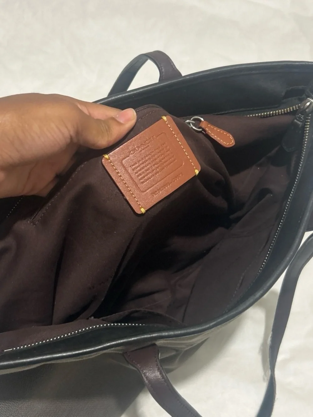 Coach Brown Canvas Tote with Black Trim